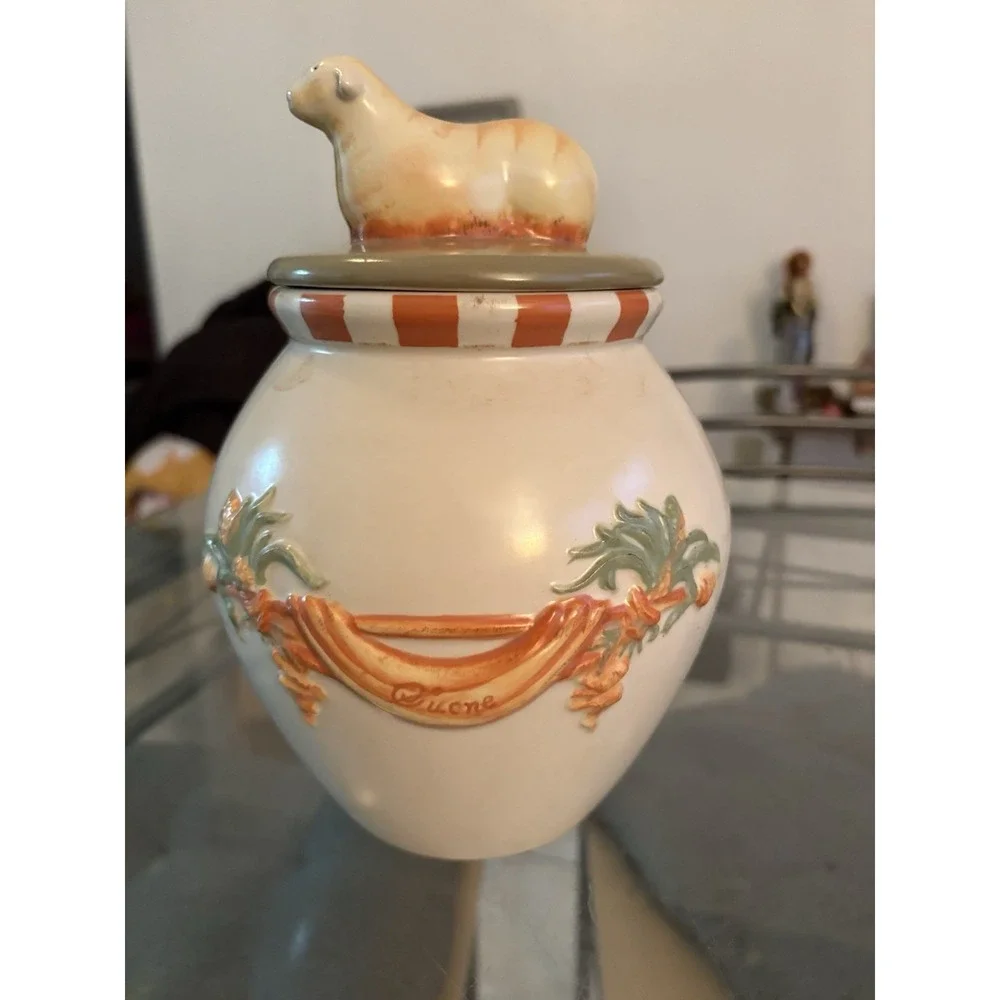 Vintage Nikko Country Market Collection Lamb Sheep Canister Jar Cookie Jar Lid